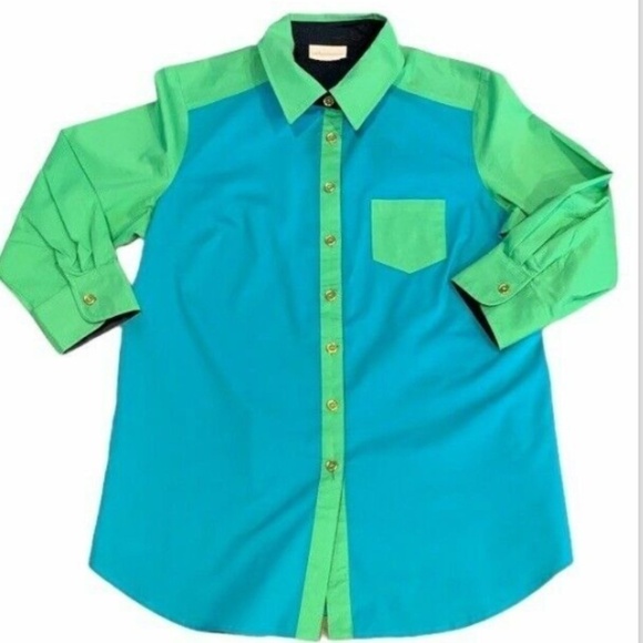 Soft Surroundings Hayley Turquoise Colorblock Button Front Shirt Blouse 199K - Picture 2 of 7